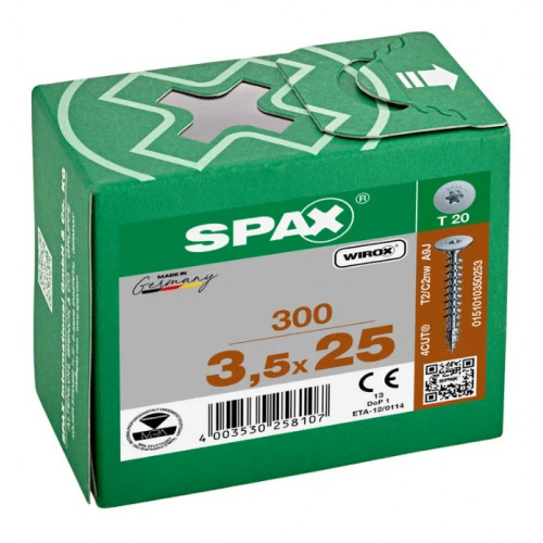 Шуруп Spax 3.5x25 мм 0151010350253 (300 шт/упак) - плоская головка, Wirox (EAN 4003530258107)