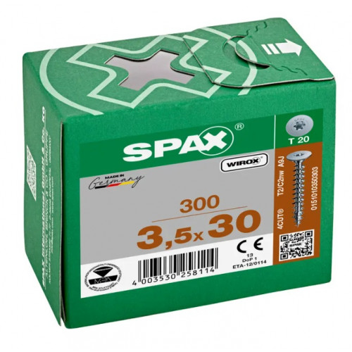 Шуруп Spax 3.5x30 мм 0151010350303 (300 шт/упак) - плоская головка, Wirox (EAN 4003530258114)