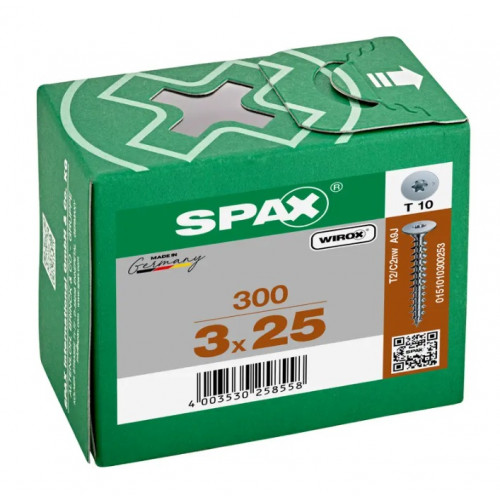 Шуруп Spax 3x25 мм 0151010300253 (300 шт/упак) - плоская головка, Wirox (EAN 4003530258558)
