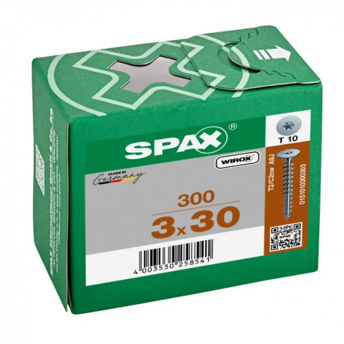 Шуруп Spax 3x30 мм 0151010300303 (300 шт/упак) - плоская головка, Wirox (EAN 4003530258541)