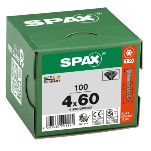 Шуруп Spax 4.0x 60 мм 0191040400603 с покрытием BLAX  (100 шт/уп) (EAN: 4003530291890)