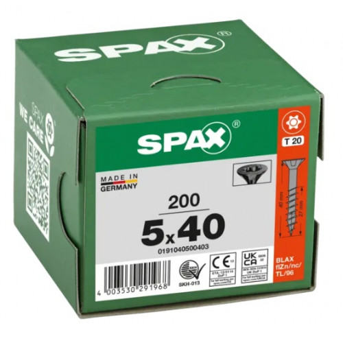 Шуруп Spax 5.0x 40 мм 0191040500403 с покрытием BLAX  (200 шт/уп) (EAN: 4003530291968)