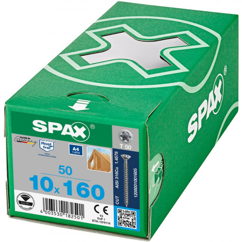 Spax 10x160 мм 1208001001605 (50 шт/упак.) - нерж., полная резьба 