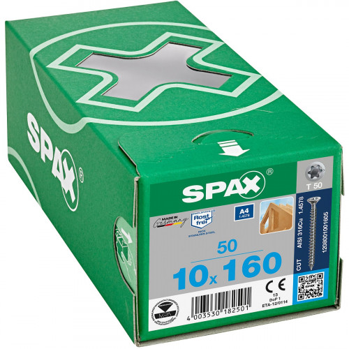 Spax 10x160 мм 1208001001605 (50 шт/упак.) - нерж., полная резьба 