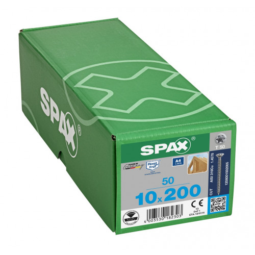 Spax 10x200 мм 1208001002005 (50 шт/упак.) - нерж., полная резьба 