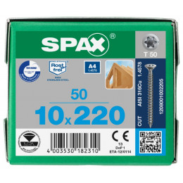 Spax 10x220 мм 1208001002205 (50 шт/упак.) - нерж., полная резьба 