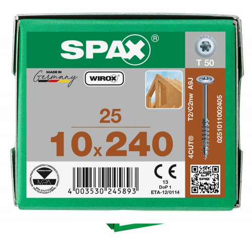 Spax 10x240 мм 0251011002405 / 0251021002405 (25 шт/упак)