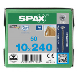 Spax 10x240 мм 1208001002405 (50 шт/упак.) - нерж., полная резьба 