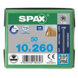 Spax 10x260 мм 1208001002605 (50 шт/упак.) - нерж., полная резьба 