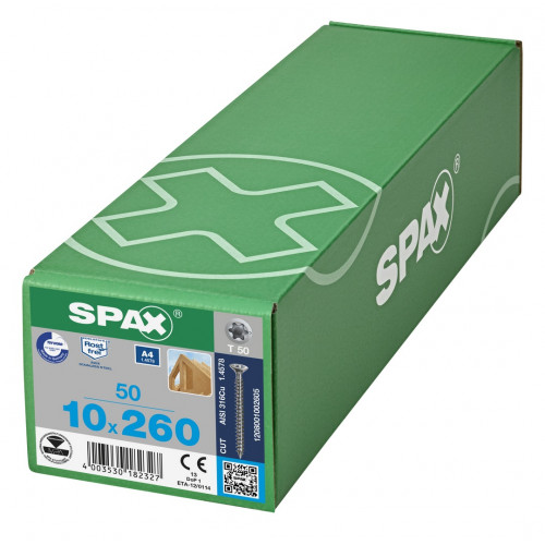 Spax 10x260 мм 1208001002605 (50 шт/упак.) - нерж., полная резьба 