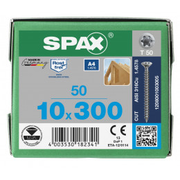 Spax 10x300 мм 1208001003005 (50 шт/упак.) - нерж., полная резьба 