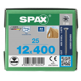 Spax 12x400 мм 1208001204005 (25 шт/упак.) - нерж., полная резьба 