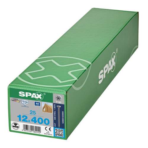 Spax 12x400 мм 1208001204005 (25 шт/упак.) - нерж., полная резьба 