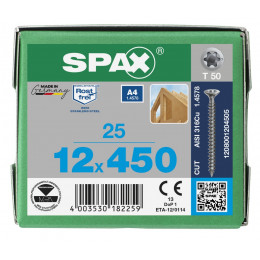 Spax 12x450 мм 1208001204505 (25 шт/упак.) - нерж., полная резьба 