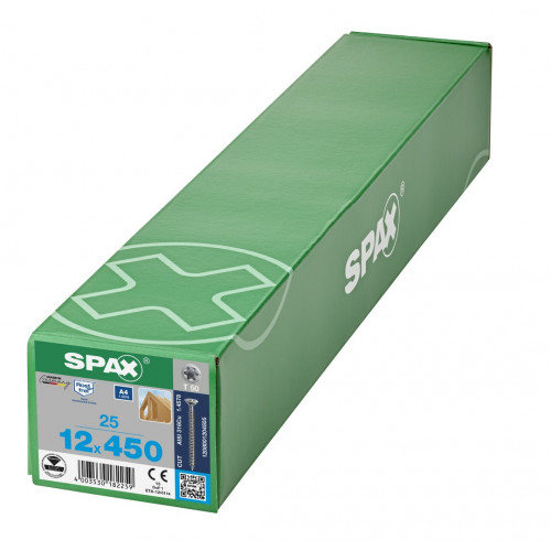 Spax 12x450 мм 1208001204505 (25 шт/упак.) - нерж., полная резьба 