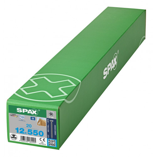 Spax 12x550 мм 1208001205505 (25 шт/упак.) - нерж., полная резьба 