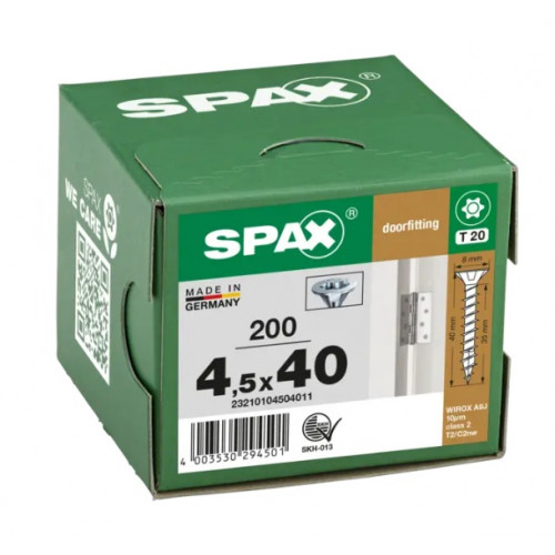 Spax 4.5*40 23210104504011 (200in) для дверных петель - Wirox, полная резьба (EAN 4003530294501)