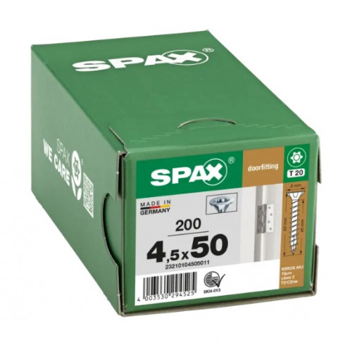 Spax 4.5*50 23210104505011 (200in) для дверных петель - Wirox, полная резьба (EAN 4003530294525)