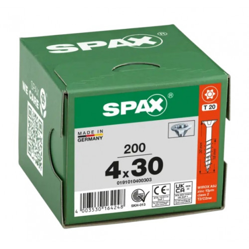 Spax 4x30 мм 0191010400303 (200 шт/упак) (EAN 4003530164248) - универсальный, потай, Wirox