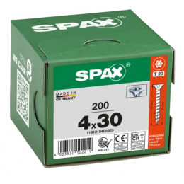 Spax 4x30 мм 1191010400303 (200 шт/упак) (EAN 4003530102219) - универсальный, потай, Wirox
