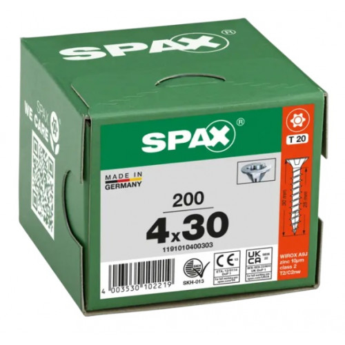 Spax 4x30 мм 1191010400303 (200 шт/упак) (EAN 4003530102219) - универсальный, потай, Wirox