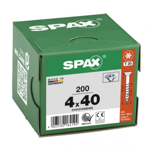 Spax 4x40 мм 0191010400403 (200 шт/упак) (EAN 4003530164194) - универсальный, потай, Wirox