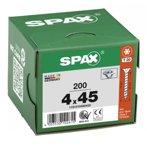 Spax 4x45 мм 1191010400453 (200 шт/упак) (EAN 4003530102615) - универсальный, потай, Wirox