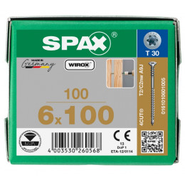 Spax 6*100 регулировочный 0161010601005 (100 шт), Wirox, T30 EAN 4003530260568