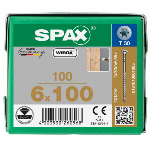 Spax 6*100 регулировочный 0161010601005 (100 шт), Wirox, T30 EAN 4003530260568