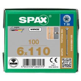 Spax 6*110 регулировочный 0161010601105 (100 шт), Wirox, T30 EAN 4003530260575