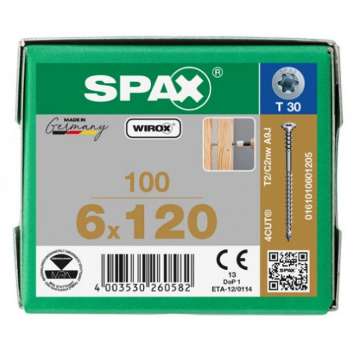 Spax 6*120 регулировочный 0161010601205 (100 шт), Wirox, T30 EAN 4003530260582