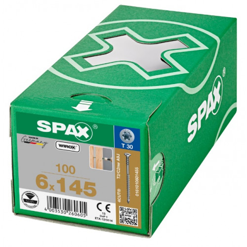 Spax 6*145 регулировочный 0161010601455 (100 шт), Wirox, T30 EAN 4003530260605