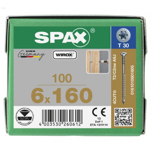 Spax 6*160 регулировочный 0161010601605 (100 шт), Wirox, T30 EAN 4003530260612