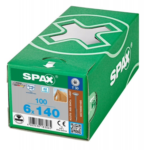 Spax 6x140 мм 0257000601405 (100 шт/упак.) - нержавейка А2, тарельчатая головка T-30