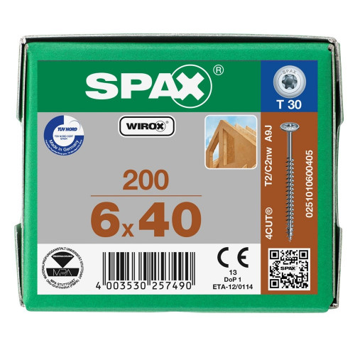 Spax 6x40 мм 0251010600405 (200 шт/упак) EAN 40035302057490