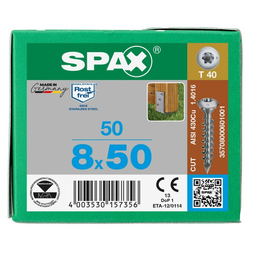 SPAX 8,0x50 (50 шт/уп) 35708000601001 для анкерного основания столба, нержа А1