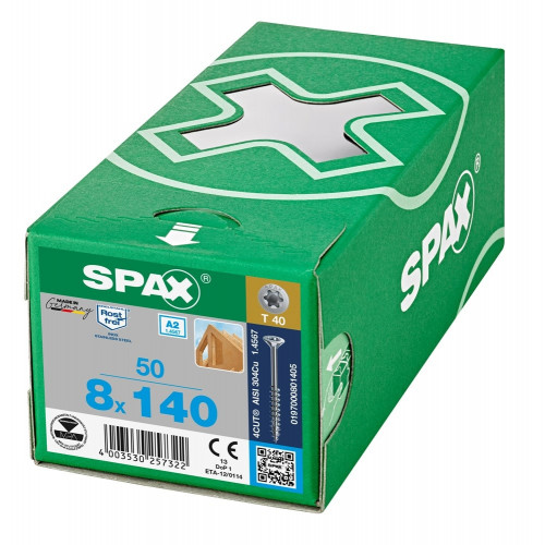 Spax 8x140 мм 0197000801405 (50 шт/упак.) - А2, неполная резьба 