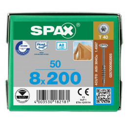Spax 8x200 мм 0257000802005 (50 шт/упак.) - нержавейка А2, тарельчатая головка T-30