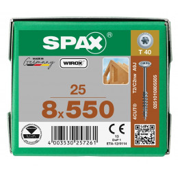 Spax 8x550 мм 0251010805505 (25 шт/упак) EAN 4003530257261