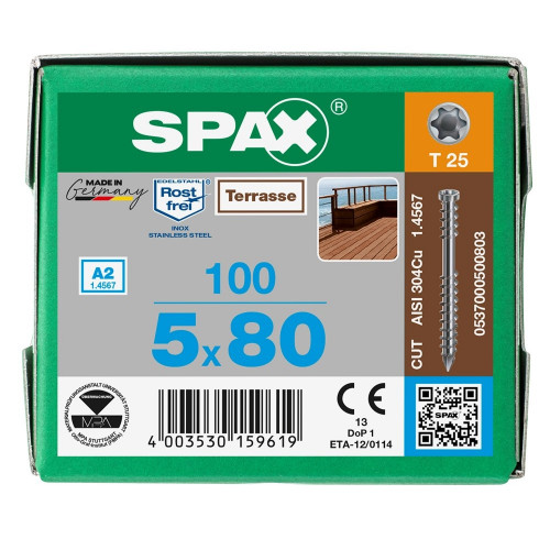 Spax-D для террасной доски 5*80мм 0537000500803 A2 (100 шт)