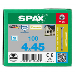 Spax для фасадов 4,0x45 мм 0467000400453 (100 шт/упак.) - малая головка, A2