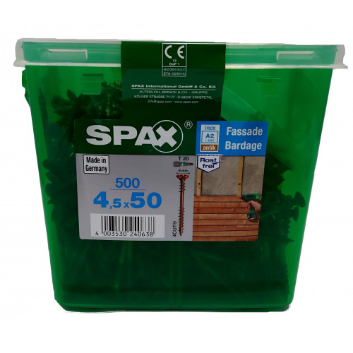 Spax для фасадов 4,5x50 мм 4547140450509 (500 шт/упак.) - двойная резьба, A2 (EAN 4003530240638)