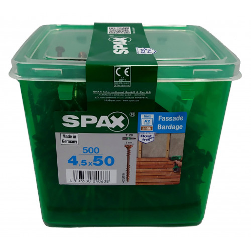 Spax для фасадов 4,5x50 мм 4547140450509 (500 шт/упак.) - двойная резьба, A2 (EAN 4003530240638)