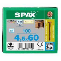 Spax для фасадов 4,5x60 мм 25479004506022 (100 шт/упак.) - двойная резьба, A2 (EAN 4003530183959)