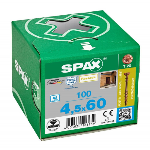 Spax для фасадов 4,5x60 мм 25479004506022 (100 шт/упак.) - двойная резьба, A2 (EAN 4003530183959)