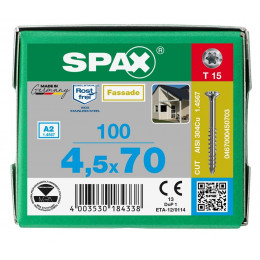 Spax для фасадов 4,5x70 мм 0467000450703 (100 шт/упак.) - малая головка, A2